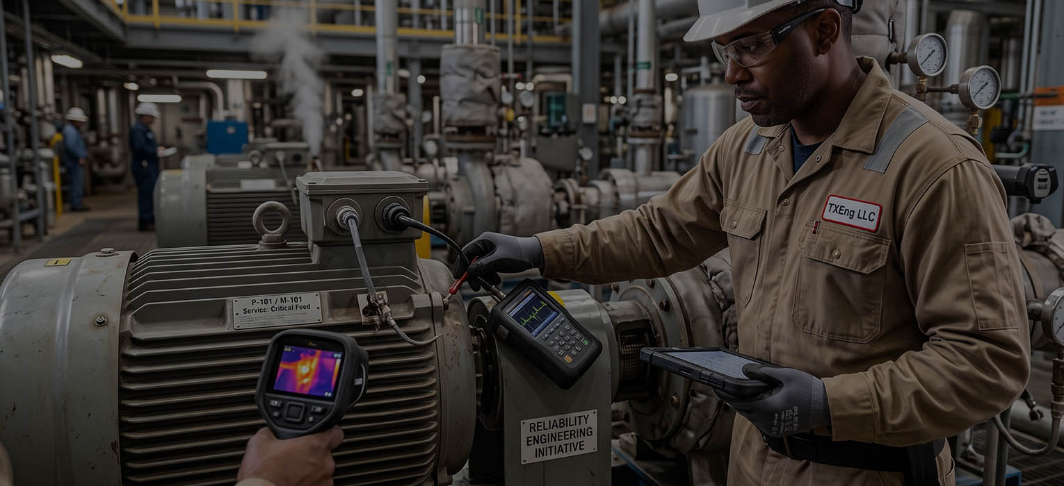 Engineer inspecting an industrial pump, and compressor